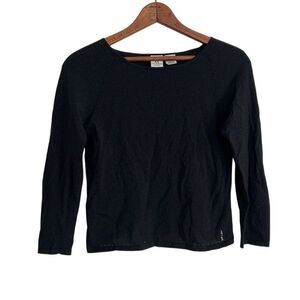 A|X Armani Exchange Raglan Quarter Sleeve Stretch Cropped Top Black Medium